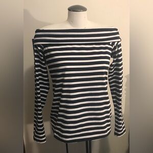 J. Crew Black and White Striped Off-Shoulder Top - Size Large